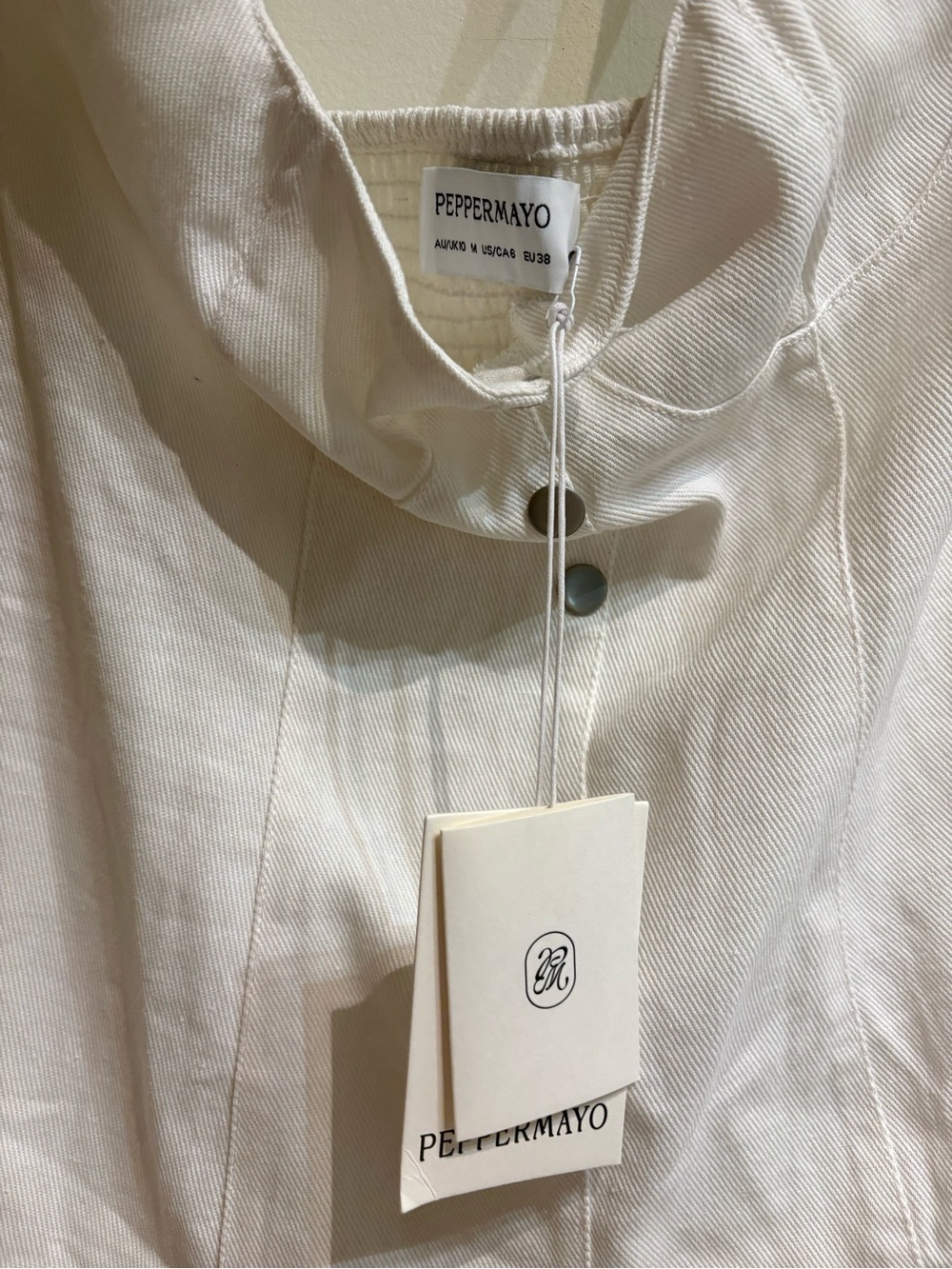 Peppermayo NWT Georgina Denim Mini Dress White Size 6 - Picture 6 of 8
